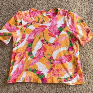 Chicos all over tropical print tee size 2 or large
